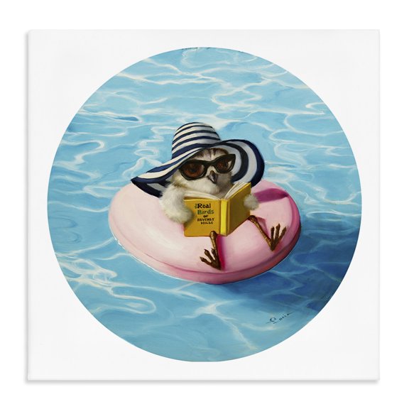 Stupell Industries Eclectic Bird Reading Book Pool Float Beverly Hills Sun Hat Canvas Art, 17 x 17, by Lucia Heffernan
