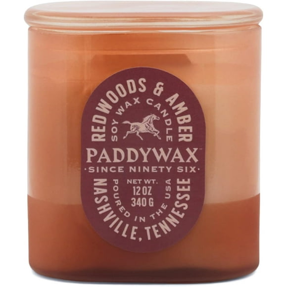 Paddywax Vista Bougie Parfumée avec Couvercle dans un Pot en Verre Tonal Réutilisable, Bougie de Soja à 2 Mèches à Combustion Propre avec Env. 54 Heures de Combustion, Bougies-Cadeaux Décoratives pour la Maison, Séquoia et Ambre, 12 oz