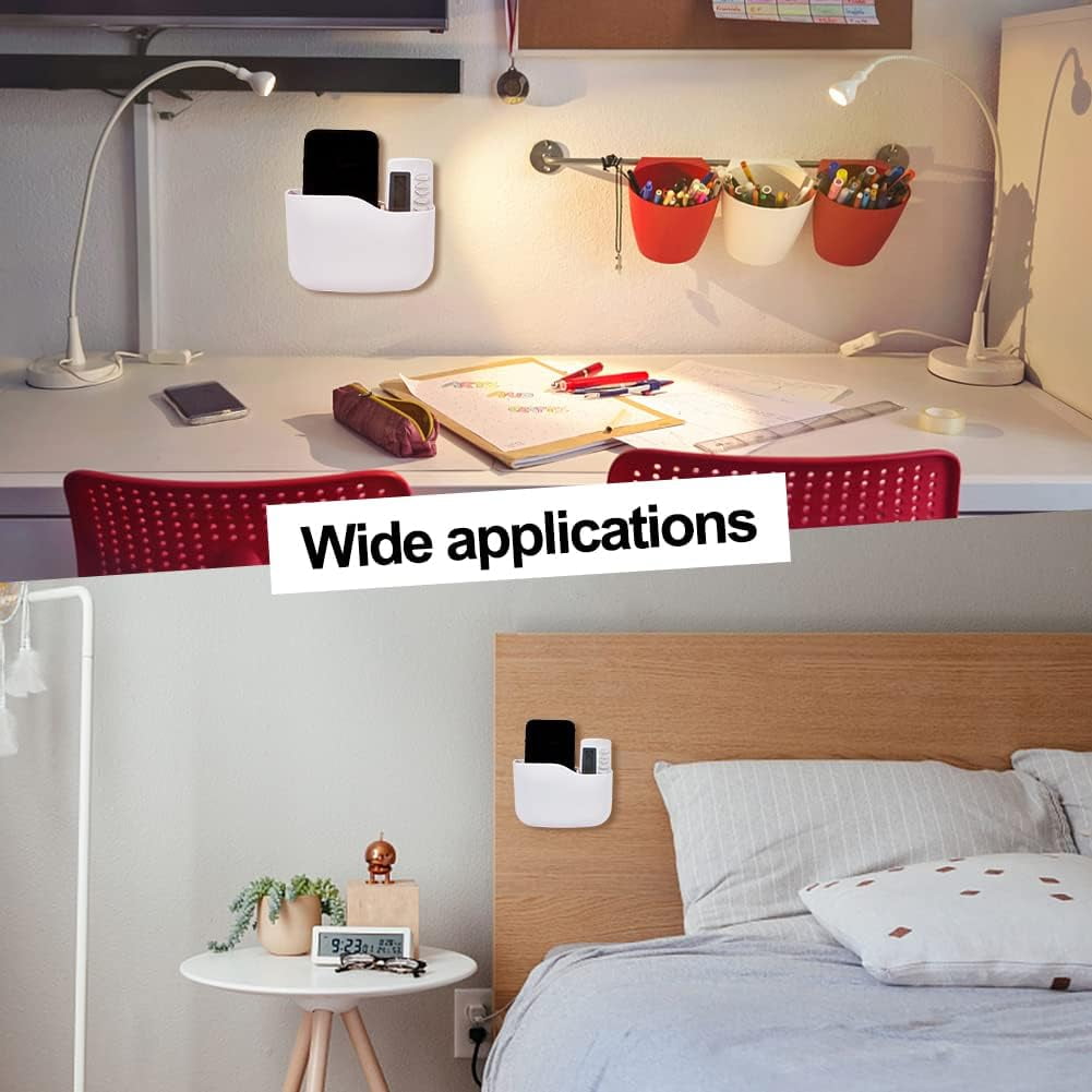 3Pcs Adhesive Wall Mount Control Holder No Punching Phone Organizer Box Adhesive Control Holder Wall Mount Remote Tray Remote Organizer Box Home Office Desk Phones Charging diy White
