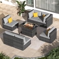 thumbnail image 5 of RADIATA 7-Piece Patio Furniture Set with Fire Pit Table – Modern Luxury 29.3'' High Back Patio Furniture Sectional, Outdoor Sectional with Fire Pit for Backyard Conversation & Lounge Light Gray, 5 of 10