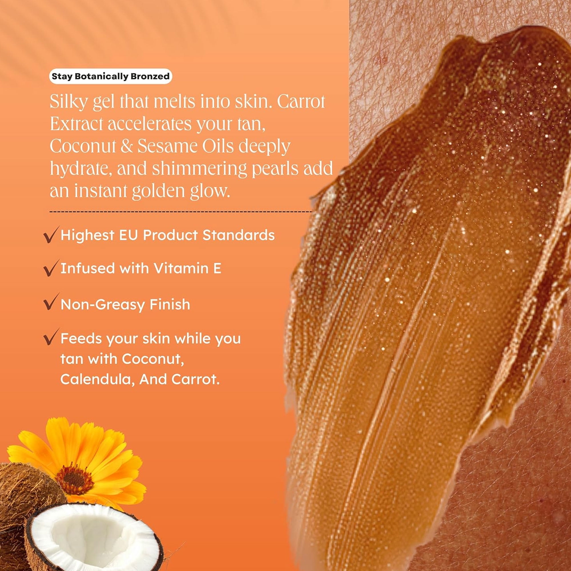 Carroten Gold Shimmer Intensive Tanning Gel | Browning Tan Accelerator | Non-Greasy, Water-Resistant with Carrot and Coconut Oil | Vitamin A & E For Moisture & Hydration | 5 Fl Oz