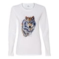 thumbnail image 2 of Wolf Oil Painting Animal Lover Womens Graphic Long Sleeve T-Shirt, White, X-Large, 2 of 3