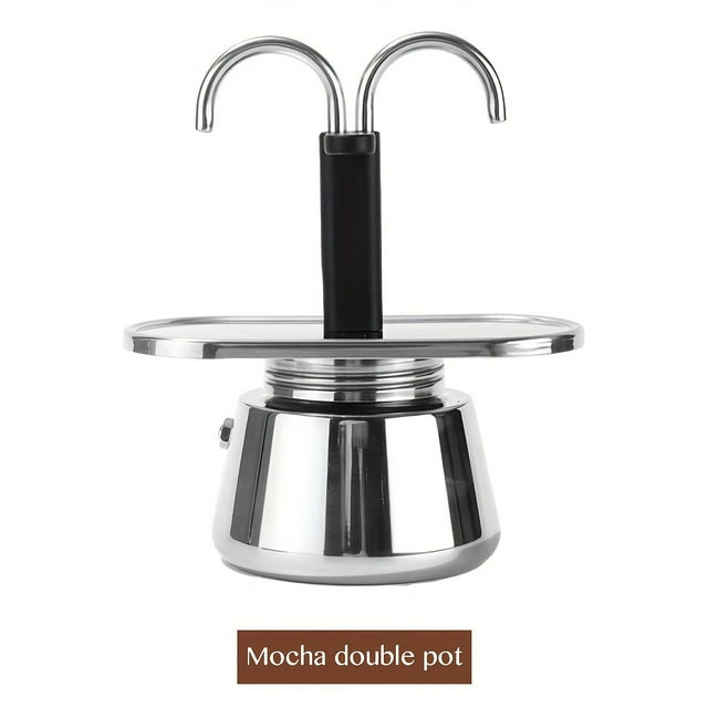 DEBGFS 1 Pce Cafetière Moka Moderne en Acier Inoxydable à Double Buse, Polyvalente, à Usage Manuel, Filtre Réutilisable, Cafetière Espresso Deux Tasses, Gadgets pour la Maison