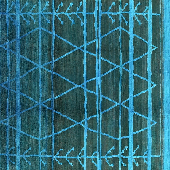 Ahgly Company Indoor Square Oriental Turquoise Blue Industrial Area Rugs, 4' Square