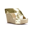 thumbnail image 1 of BLISSFUL STEP Sandales à Plateforme en Lin pour Femmes à Talon Compensé, Bout Ouvert, Brides Croisées, Ton Or 9, 1 of 8