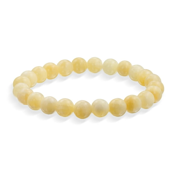 Gemstone Natural Honey Yellow Jade Quartz Round Bead Ball 8MM Stacking Stretch Bracelet for Women Men Teen Unisex Strand