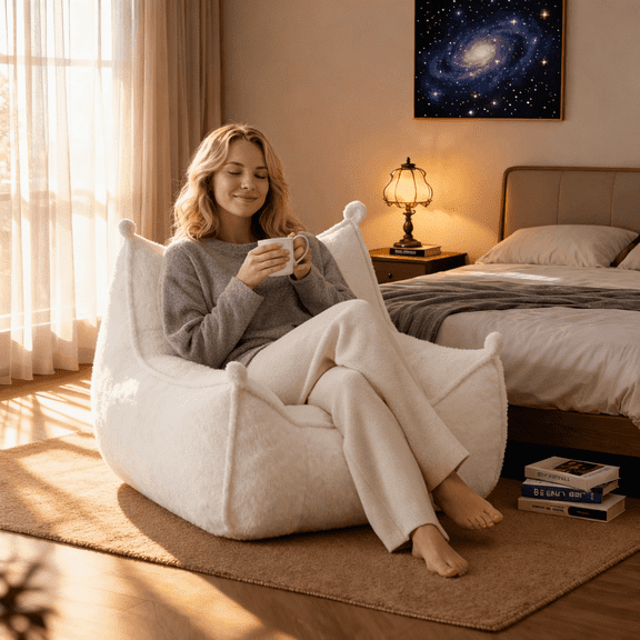 Bean Bag Chair for Adult Kids,Comfy Bean Bag Sofa with Back Support and Memory Foam Filler,Stuffed Floor Single Sofa for Living Room,Bedroom, Beige