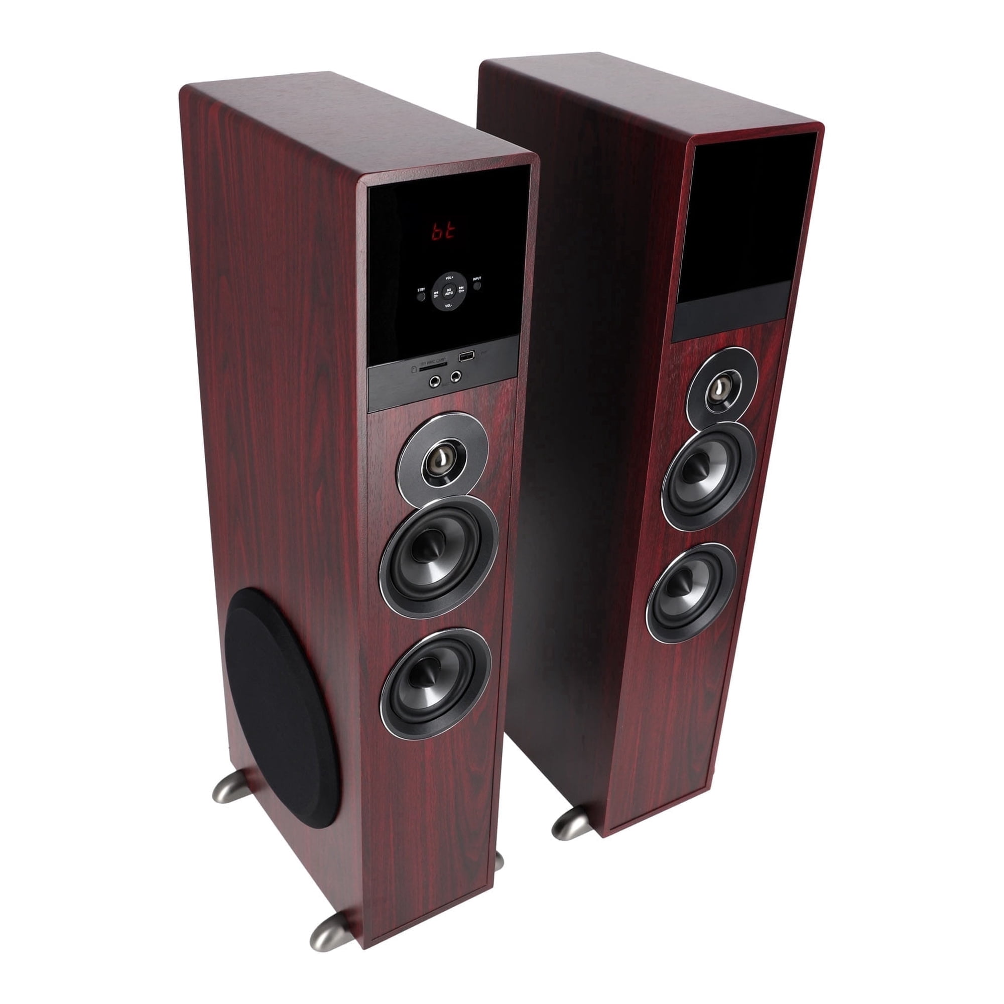 Rockville TM80C Cherry Powered Home Theater Tower Speakers 8" Sub/Bluetooth/USB