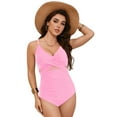 thumbnail image 4 of GEWSEY Womens One Piece Sexy Mesh Swimsuit Modest Tummy Control Bathing Suit Twist Front Swim Dress Swimwear 2025 (Pink, XL), 4 of 9