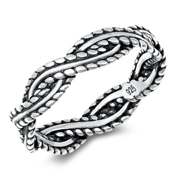 Cute Oxidized Beaded Bali Twist Braid Sterling Silver Ring 925 Jewelry Female Male Unisex Size 7