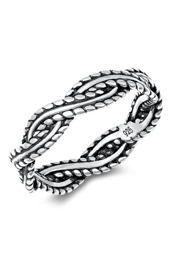 Cute Oxidized Beaded Bali Twist Braid Sterling Silver Ring 925 Jewelry Female Male Unisex Size 5
