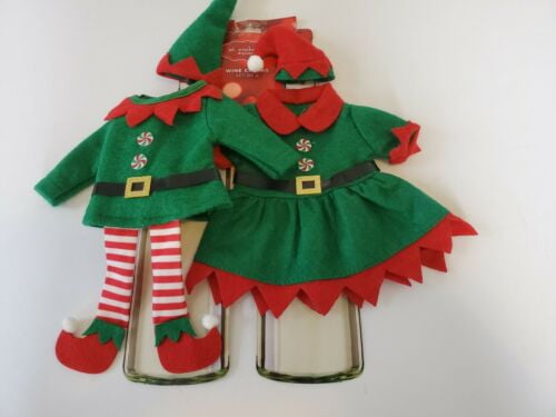 Nicholas Square Set of Boy Girl SALE Details about   2 ELF Christmas Wine Bottle Covers by St 