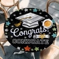 thumbnail image 2 of Black Graduation Round Tablecloth, Fitted Table Cover with Elastic for 36"-44" Round Tables, Colorful Star Table Cloth Outdoor Indoor Dinning Party Waterproof Tablecloths, 2 of 7