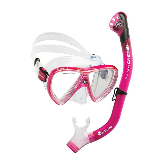 Combo Cressi Adulto Icarus y Orion Dry Máscara y Tubo Rosa