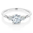 thumbnail image 3 of Gem Stone King 10K White Gold White Created Sapphire and White Diamond Accent 3-Stone Engagement Ring for Women (1.14 Cttw, Round 6MM, Gemstone September Birthstone, Size 8.5), 3 of 6