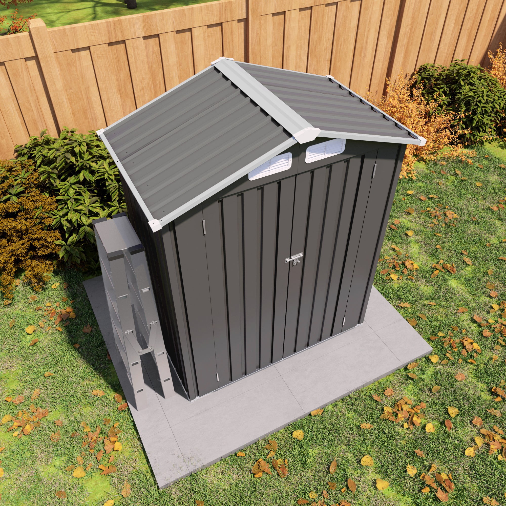 Aukfa 5x3 FT Metal Outdoor Storage Shed with Lockable Door, Waterproof Garden Tool Shed with Peaked Roof, Compact Metal Shed for Backyard, Patio, Bike & Tool Storage, Gray