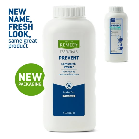 Medline Remedy Essentials Cornstarch Powder, Fresh Scent (4 oz Bottle), 36 Count, Absorbs Sweat, Soothes, Reduces Friction & Chafing
