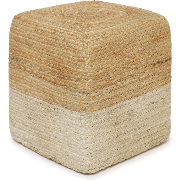 Cube Pouf Ottoman - Braided Pouffe Accent Sitting Square Footrest for Living Room, Bedroom, Nursery, kidsroom, Patio, Gym; 100% Jute (14.5"x14.5"x16"; Natural Ivory)