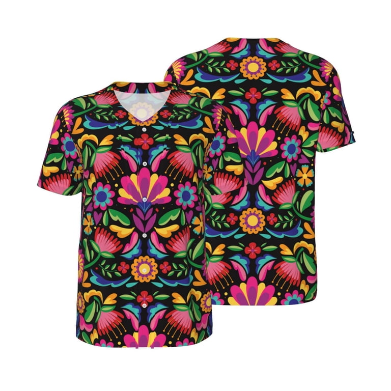 Daiia Colorful Floral Embroidery Mexican Mens Baseball Jersey