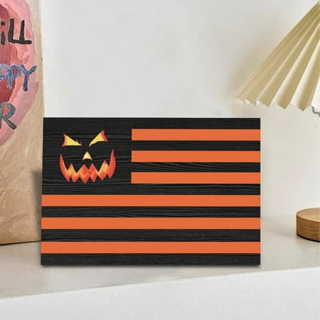 

Halloween Decorations Wooden United States Flag 1Pc 11.81×7.87Inch Evil Pumpkin Logo for Halloween Party Supplies