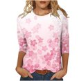 thumbnail image 2 of ICHUANYI Clearance Women's Fashion Printed Loose T-shirt 3/4 Sleeves Blouse Round Neck Casual Tops(Pink, M) ICHUANYI WER2023081401619, 2 of 5