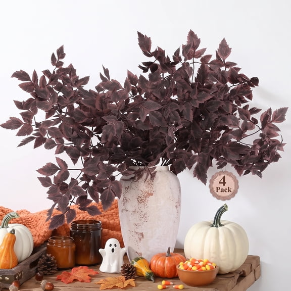 AcerichFad Artificial Fall Plants, 4 Pcs 33" Fall Fake Cimicifuga Stems Faux Leaves Branches for Autumn Party Vase Halloween Table Home Decor