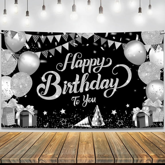 KatchOn, Silver Happy Birthday Banner - Large, 72x44 Inch | Happy Birthday Decorations for Men, Women, Boys and Girls | Birthday Backdrop For Silver Party Decorations