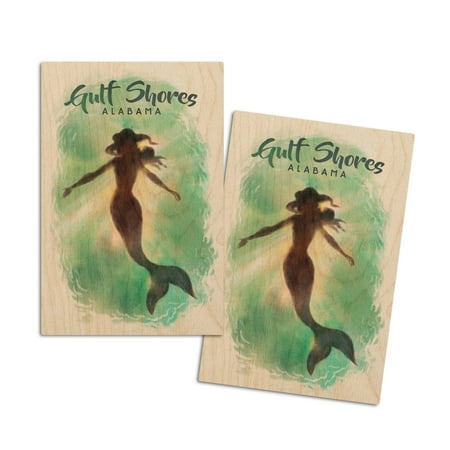 

Gulf Shores Alabama Mermaid Underwater (4x6 Birch Wood Postcards 2-Pack Stationary Rustic Home Wall Decor)