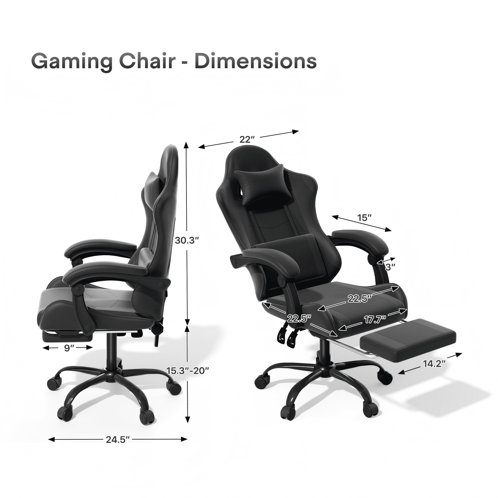 OSM Gaming Chair with Footrest & Headrest, High-Back Ergonomic Computer Desk Chair - Adjustable Lumbar Support, Reclining Office Chair for Adults, 350lbs, Black