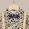 thumbnail image 4 of Weebloom Toddler Baby Boy Outfits Sets,Cartoon Printed Short Sleeved Shirt Solid Color Suspenders Shorts Bow Tie 4 Piece Children Performance Suit Stylish Sportswear,1-2 Years, 4 of 5