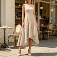 thumbnail image 6 of ZQUUVOU Women's Summer Midi Dresses Fashion Casual Sleeveless Crewneck Asymmetrical Ruffle Hem Flowy Lightweight Sundress Khaki, 6 of 9