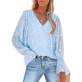 thumbnail image 1 of Txlixc Camisa de chiffon de encaje femenino casual suéter básico de manga larga con cuello V sólido y expansión, adecuado para la calle del Club Txlixc  moda, 1 of 7