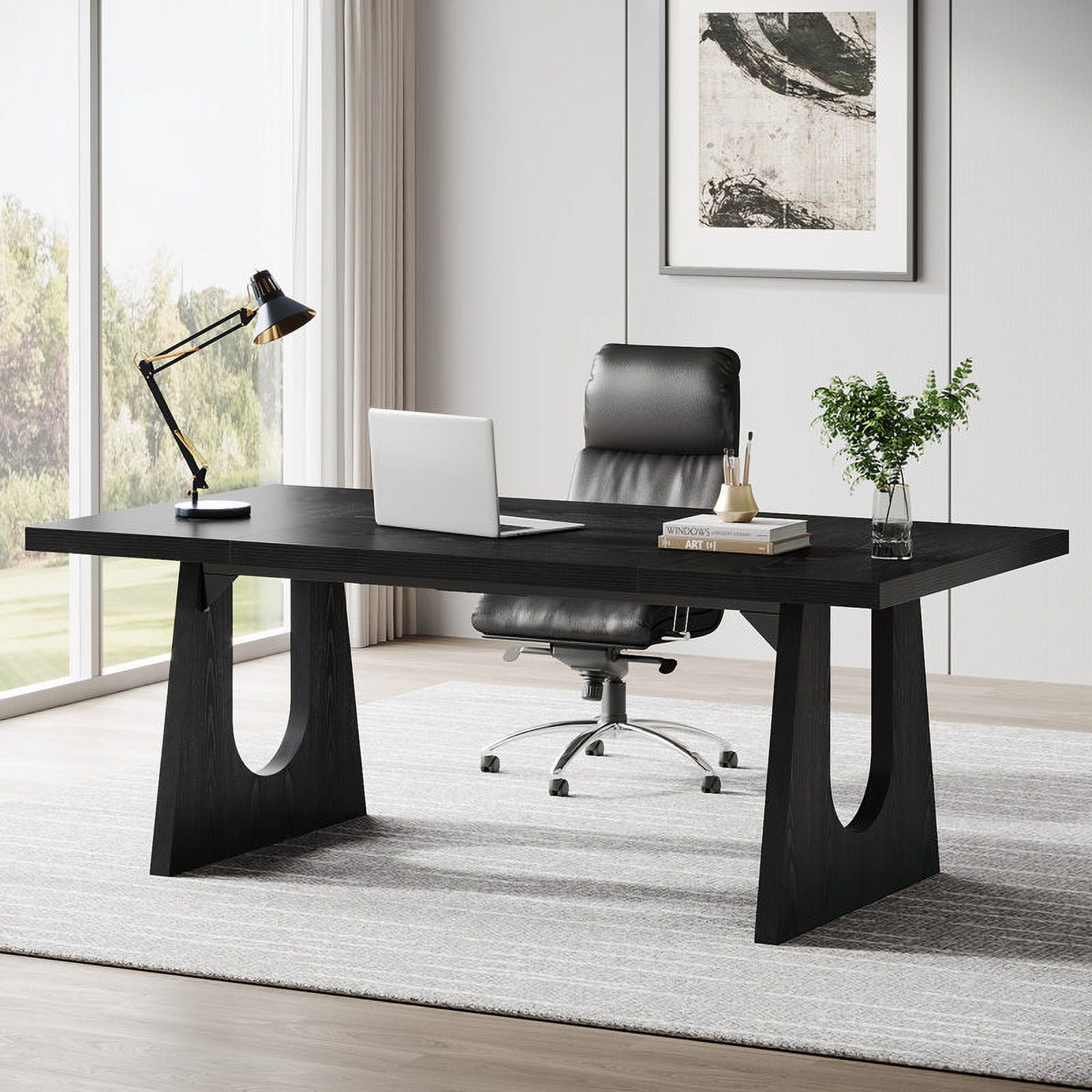 Tribesigns Modern Executive Desk, 70.9-Inch Large Computer Office Desk for Home Office, Black