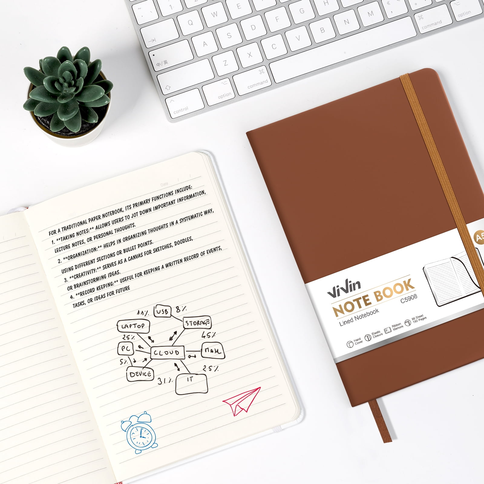 Vivin 8 Pack Lined Journal Notebooks for Writing, 192 Pages, 5.5 x 8.3 inch, Hardcover, Brown