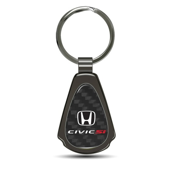 Honda Civic Si Real Black Carbon Fiber Gunmetal Black Metal Teardrop Key Chain