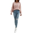 thumbnail image 5 of hirigin Women Autumn Loose Knitwear, Solid Color Long Sleeve Round Neck Slit Hem Elegant Sweater, 5 of 8