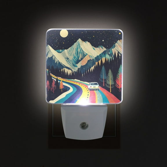 Yayeee LED Plug in Night Light for The Home with Auto Dusk to Dawn Light Sensors, 2 Pack, Evening Mountain Road