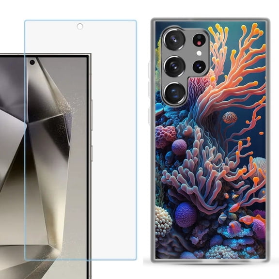 OneToughShield ® Compatible with Samsung Galaxy S24 Ultra, Shockproof Phone Case, with Tempered Glass Screen Protector - Coral