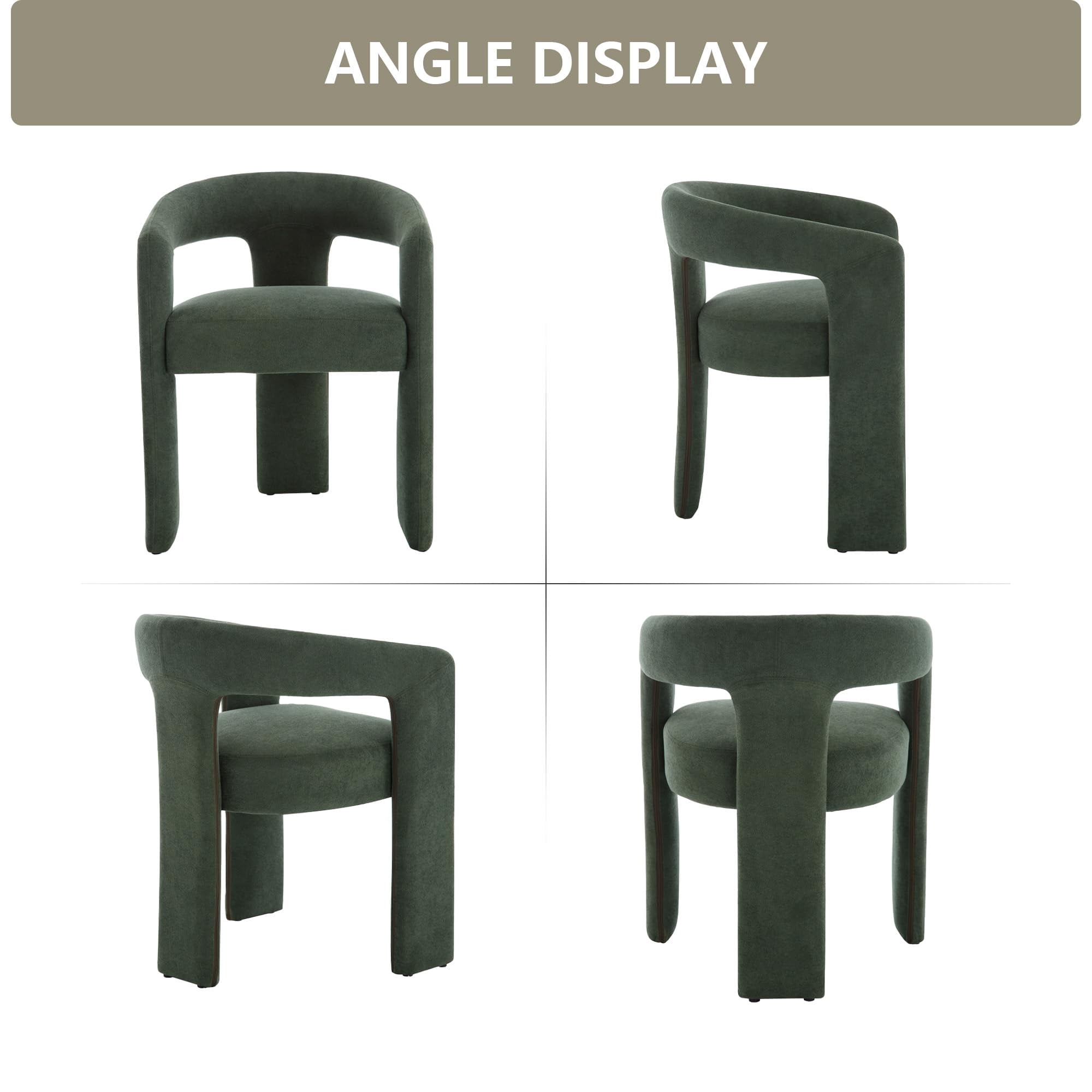 Tmsan Green Modern Boucle Kitchen Chairs,Multipurpose Comfy Accent Armchair for Dining Room Living Room,2 Set Upholstered Barrel Kitchens Chair,Green