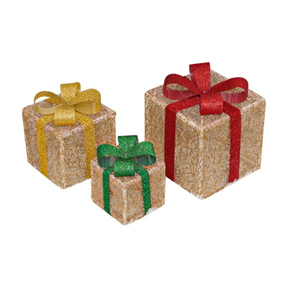 HomeDM 3Pcs Christmas Lighted Gift Boxes for Xmas Decor LED Light Up Xmas Ornament for Christmas Tree Skirt Indoor Outdoor Yard Holiday Door, Christmas Lights
