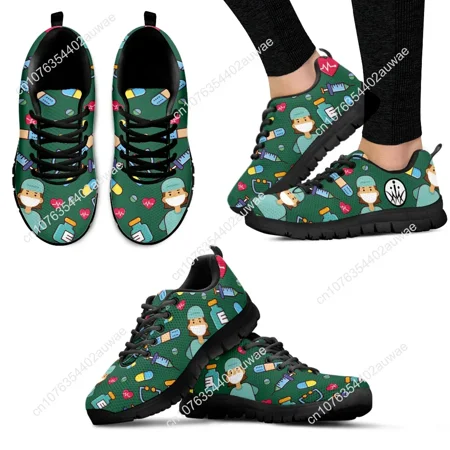 

Scarpe da ginnastica per infermiere medico da donna stampa ospedaliera medica appartamenti in rete leggera da donna Casual prima