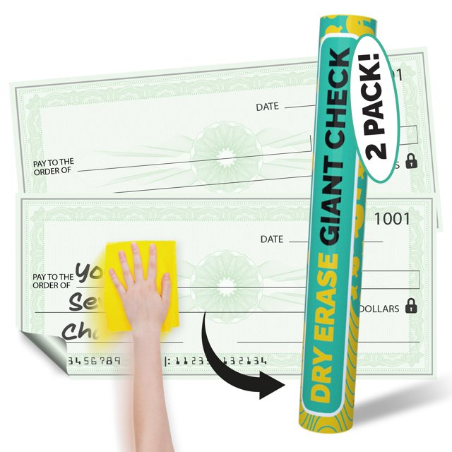 Borrado en seco Giant Check de 36 x 16 cm con acabado de papel brillante (paquete de 2)