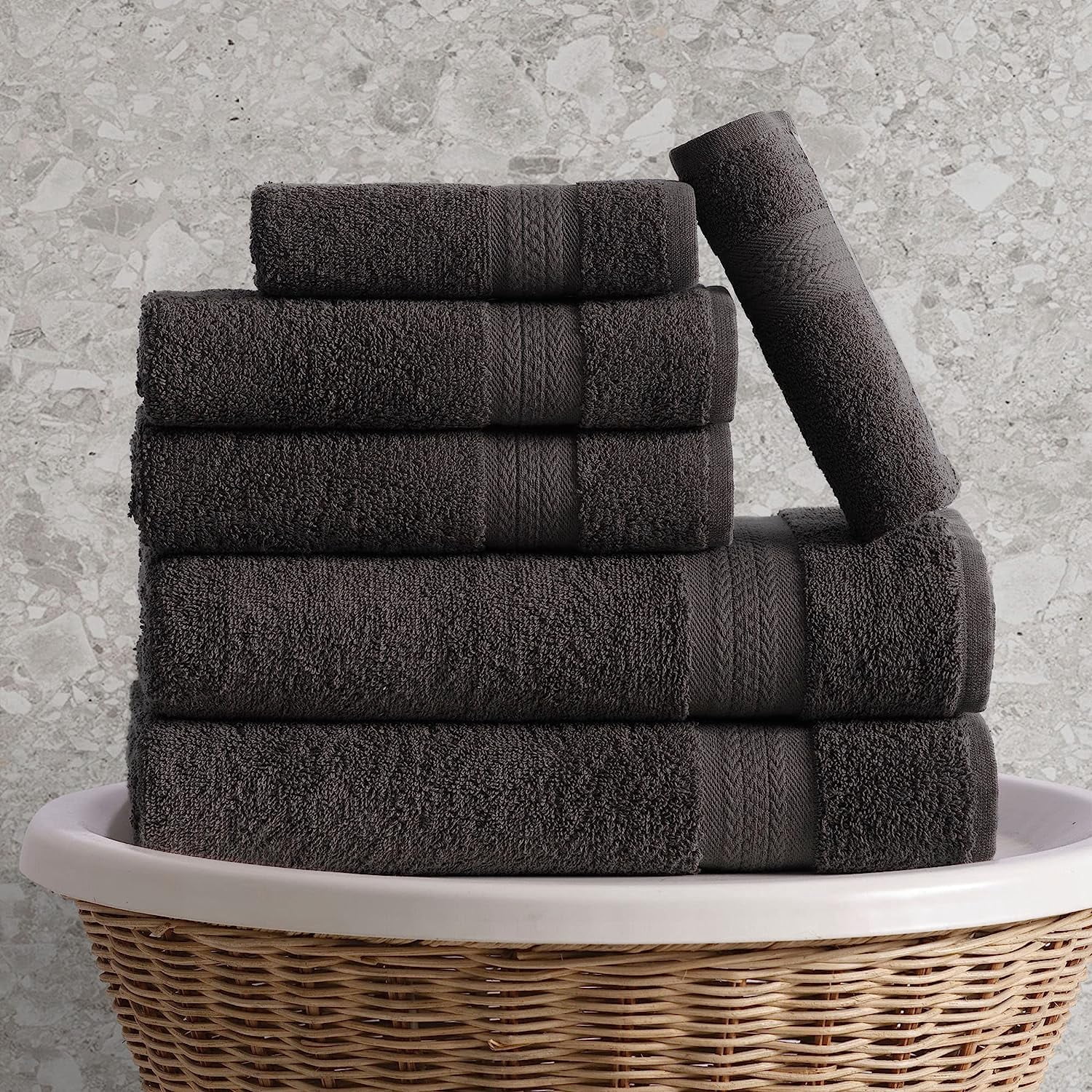 Regal Ruby, 6 Piece Towel Set, 2 Bath Towels 2 Hand Towels 2 Washcloths, Soft and Absorbent, 100% Turkish Cotton Towels for Bathroom and Kitchen Shower Towel, Grey
