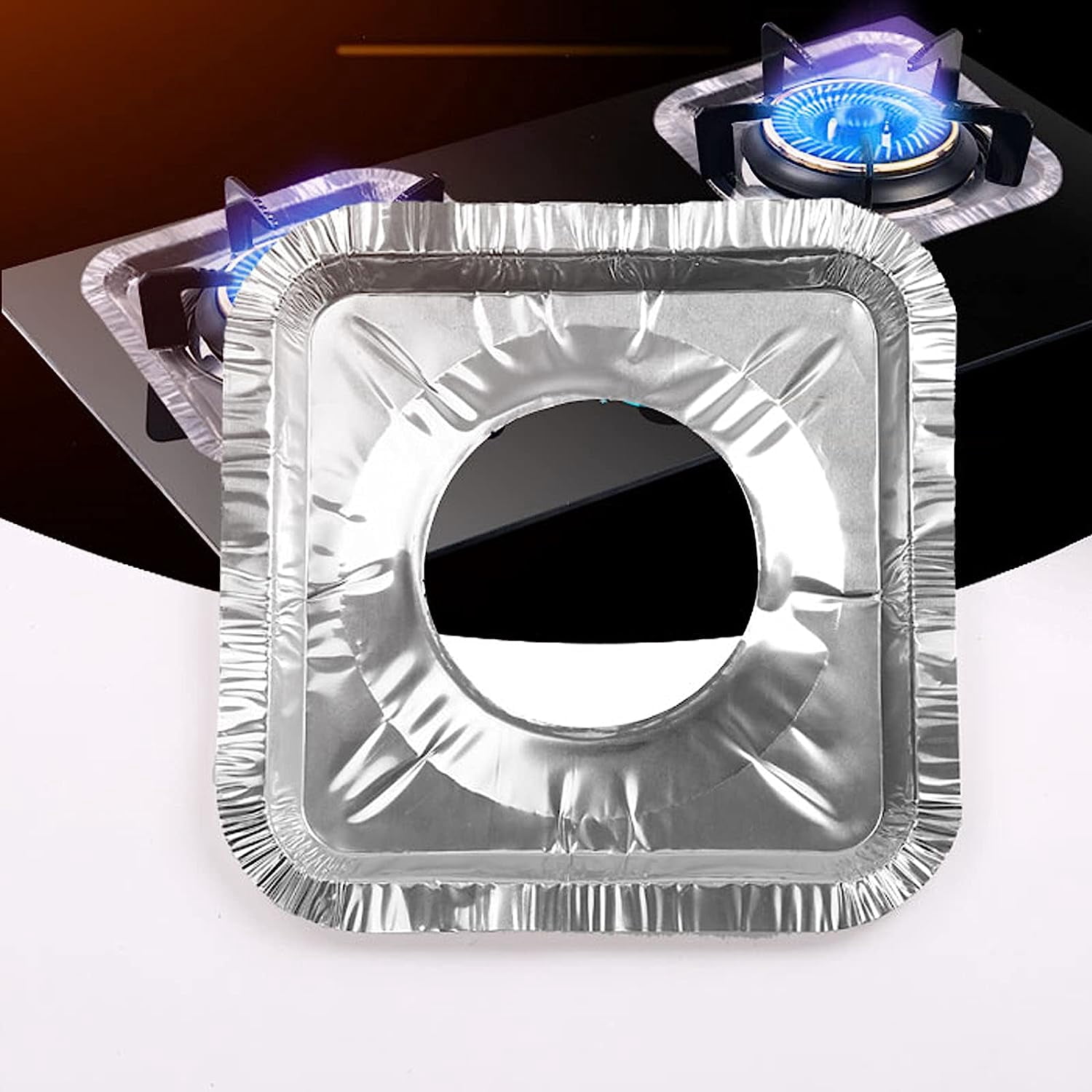 Lingsheng Thicker Aluminum Gas Stove Burner Covers, 8.5x8.5 Inch Square Pan Liners - Disposable Range Protectors (100 Pack)