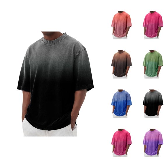 Oversized Tshirts for Men 2026 Summer Short Sleeve Crewneck Casual Gradient Color Vintage Washed T Shirts