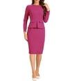 thumbnail image 2 of INSPIRE CHIC Women's Peplum Bodycon Dress Crew Neck Long Sleeve High Waisted Midi Sheath Work Dress M Hot Pink, 2 of 6