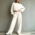 thumbnail image 6 of Sweatsuits Women 2 Piece Outfit 2026 Solid Drawstring Wide Leg Sweatpants Crew Neck Long Sleeve Cropped Tracksuit 2XL, 6 of 6