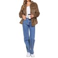 thumbnail image 2 of Abrigos de piel sintética INSPIRE CHIC para mujer, chaqueta de forro polar con solapa y botones, exterior color marrón, 2 of 6