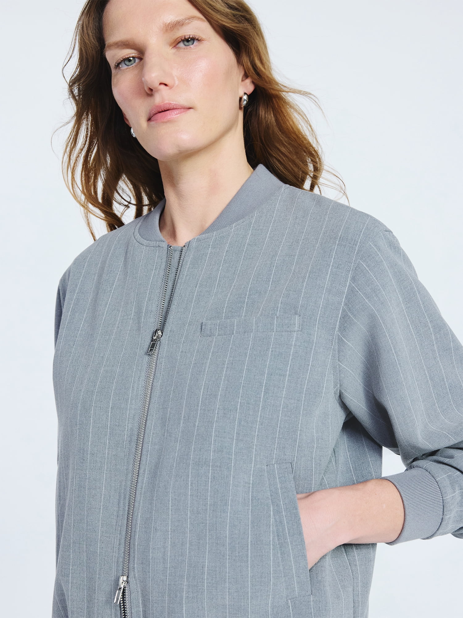 Scoop Women's Pinstripe Bomber Jacket, Midweight, Sizes XS-XXL