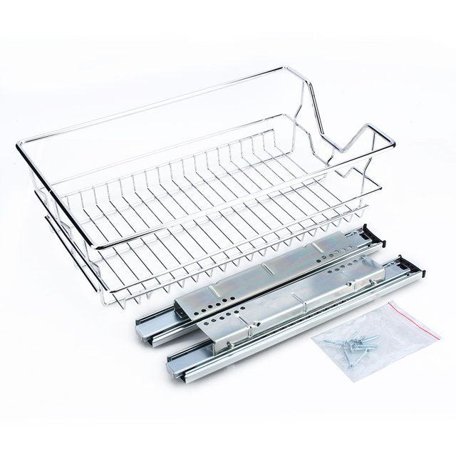 Organizador de gabinete deslizante de cocina, gabinetes de cocina extraíbles con cajón de cesta de almacenamiento de alambre cromado